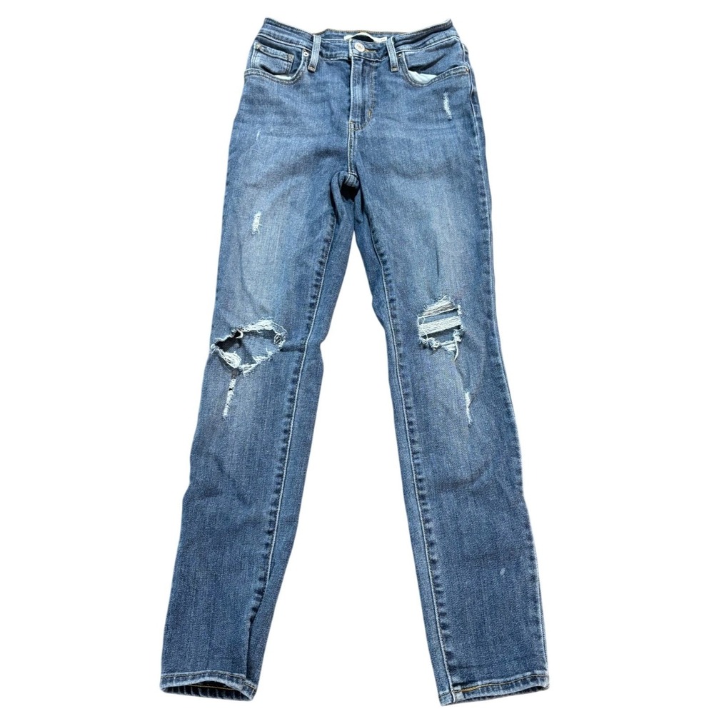 LEVIS 711 Womens 26 Medium Wash Skinny Jeans Distressed Ripped Stretch Denim